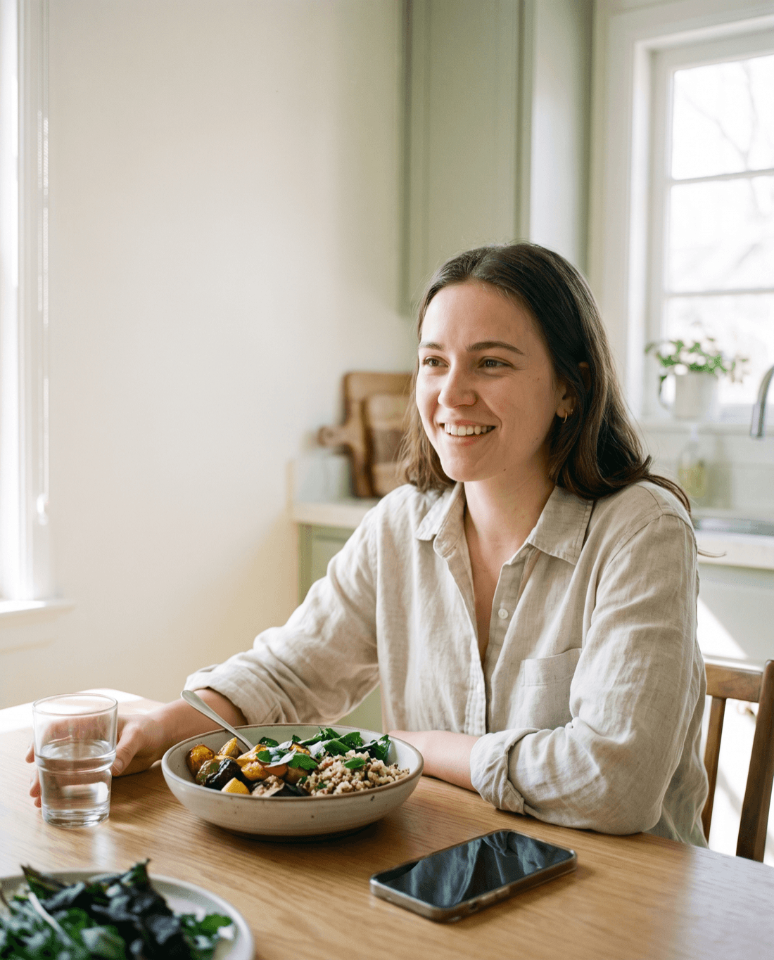 A person enjoying a balanced meal at home